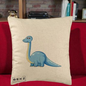 Perna Personalizata Brontosaur Albastru, 40x40 cm, Bej, Husa Detasabila, Perna Inclusa, BEKZ®