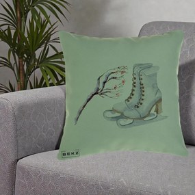 Perna Decorativa Patine cu Ramuri Inzapezite, 40x40 cm, Verde, Husa Detasabila, Perna Inclusa, BEKZ®