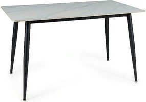 Masa RION, alb cu efect de marmura/negru mat, ceramica/metal, 130x70x7