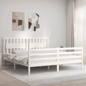 3194327 vidaXL Cadru de pat cu tăblie Super King Size, alb, lemn masiv