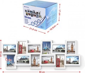 Set 12 rame foto tip colaj, 89 x 33 x 1.2 cm, MDF, alb, Songmics