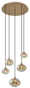 Lampă suspendată Art Deco aurie cu sticlă ambră - Jia