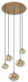 Lampă suspendată Art Deco aurie cu sticlă ambră - Jia