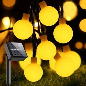 Ghirlandă solară decorativă, 50 LED, 8 funcții, 500 mAh, 9,5 m, IP67, alb cald