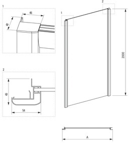 Cabina dus dreptunghiulara 140x90 cm, cu perete fix si usa culisanta, Deante Cynia