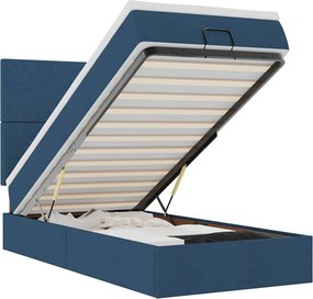 vidaXL Pat otoman cu saltea și LED-uri, țesătură albastră 90x200 cm