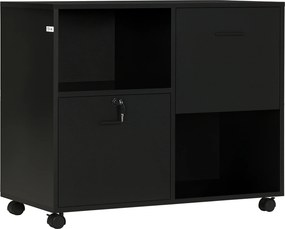 Vinsetto Dulap Mobil de Birou cu 2 Sertare pentru Dosare Rafturi Deschise PAL Manere Oțel Roti Blocare 80x40x66cm Negru | Aosom Romania