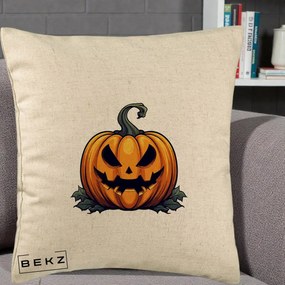 Perna Decorativa Halloween Jack-o'-Lantern Infricosator, 40x40 cm, Bej, Husa Detasabila, Perna Inclusa, BEKZ®