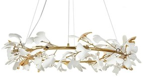 Lustra Suspendata, Metal Auriu, Petale Flori Albe Ceramice, FLORA 120