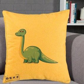 Perna Personalizata Brontosaur Albastru, 40x40 cm, Galben, Husa Detasabila, Perna Inclusa, BEKZ®