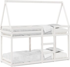 vidaXL Pat supraetajat cu acoperiș, alb, 90x200 cm, lemn masiv de pin