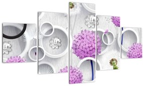 Tablou cu abstracție 3D cu cercuri și flori (125x70 cm), în 40 de alte dimensiuni noi