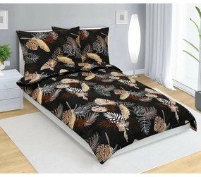 Lenjerie de pat din bumbac Bellatex Monstera maroînchis, 140 x 200 cm, 70 x 90 cm