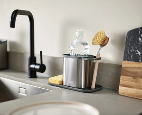 Suport pentru accesorii de spălat argintiu lucios din metal Duo Steel – Joseph Joseph