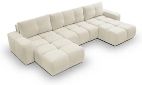 Colțar extensibil tapițat ALMADA, în formă de U, cu spațiu de depozitare, bej