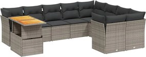 vidaXL Set mobilier de grădină cu perne, 10 piese, gri, poliratan