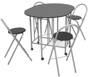 Set masa si scaune de bucatarie pliante MDF, negru, 5 piese Negru, 5