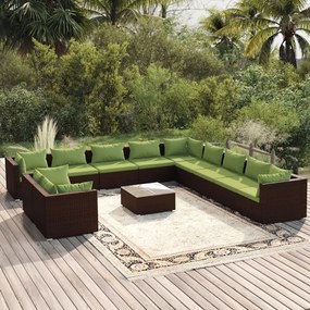 3102540 vidaXL Set mobilier de grădină cu perne, 12 piese, maro, poliratan