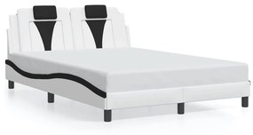 3208095 vidaXL Cadru de pat cu tăblie, alb și negru,140x190cm, piele ecologică