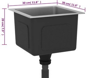 Chiuveta de bucatarie lucrata manual, otel inoxidabil Argintiu, 30 x 30 x 20 cm