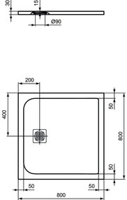 Cadita dus compozit 80x80 cm Ideal Standard Ultra Flat S, alb Alb, 800x800 mm