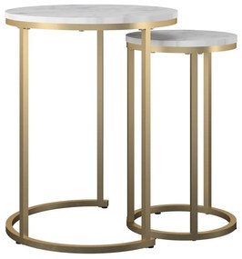 Măsuțe de cafea albe-aurii 2 buc. rotunde cu aspect de marmură ø 45 cm Amelia – CosmoLiving by Cosmopolitan