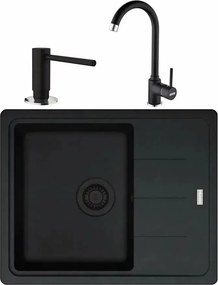Set chiuveta bucatarie compozit Franke Basis VN 1 cuva cu picurator 62x50 cm reversibila finisaj negru mat cu baterie si dozator detergent
