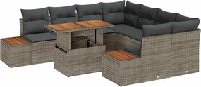vidaXL Set de masă pentru grădină cu pernă 9 pcs Gri și Brown
