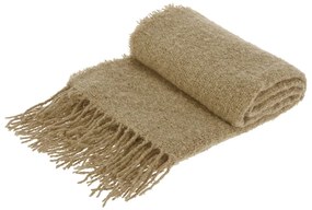 Pled cu franjuri Chenille, 127x152 cm, crosetat, bej