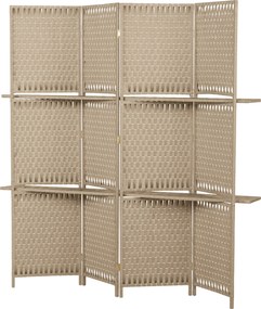 HOMCOM Separator de camere 4 panouri 2 rafturi pliabile natural pai | Aosom Romania