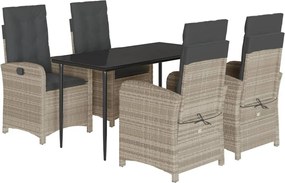 vidaXL Set mobilier de grădină cu perne, 5 piese gri deschis poliratan