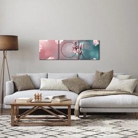 Tablou - Fluture între flori (cu ceas) (90x30 cm)
