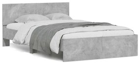 vidaXL Cadru de pat cu tăblie și LED, gri beton, 135x190 cm