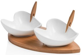 Set 2 boluri pentru servit cu tocător și 2 scobitori decorative Brandani Coeur Blanc