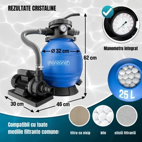 Filtrare cu nisip pentru piscina AQUA cu bile filtrante, 10 200 l/h, albastră Monzana