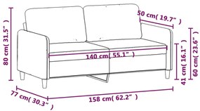 Canapea cu 2 locuri, gri deschis, 140 cm, catifea Gri deschis, 158 x 77 x 80 cm