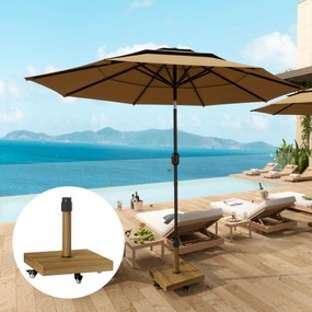 Outsunny Bază pentru Umbrelă cu Roți și Frâne, Suport din Metal cu Ciment, pentru Stâlpi de Umbrelă Ø36/38/48 mm, Efect Lemn Natural | Aosom Romania