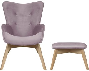Fotoliu cu taburet mov lavandă cu tapițerie din catifea Niko – Ropez