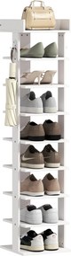 HOMCOM Pantofar 9 niveluri organizator din lemn pentru pantofi cu raft superior și 2 cârlige, pentru hol, Alb | Aosom Romania