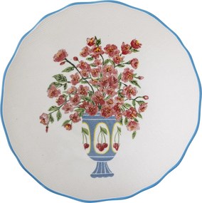 Bol din ceramică cu motive florale și margine ondulată albastră pictată manual, 28×6,5 cm, „Dorothy"
