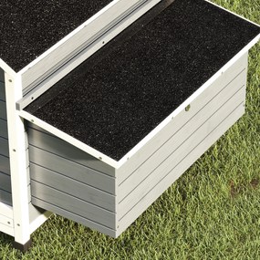 PawHut Coteț din Lemn cu 2 Cuiburi, Coteț Exterior pentru Găini cu Acoperiș Rezistent la Apă, Tavă Detașabilă și Prăjini, Adăpost pentru 2-4 Găini, Rațe, Grădină, 150x100x96,5 cm, Gri | Aosom Romania