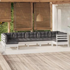 vidaXL Set mobilier de grădină cu perne, 7 piese, alb, lemn de pin
