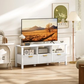HOMCOM Comodă TV modernă cu 3 sertare şi 3 poliţe deschise pentru televizoare 109,2-139,7 cm 120x39,5x50 cm Alb | Aosom Romania
