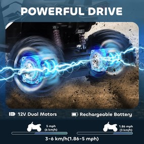 HOMCOM Quad Electric pentru Copii 3-5 Ani 12V, 3-8km/h Mini Quad pentru Copii cu 2 Motoare, Muzică, MP3, Conector USB, Card TF, Faruri și Pedală, Alb | Aosom Romania