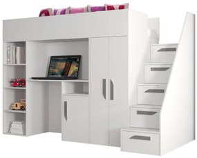 Pat pentru copii combinat 90 cm Puro 14 (alb mat + alb lucios + mânere gri). 1087092