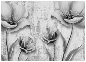 Tablou - Flori alb-negru pe fundal (70x50 cm)