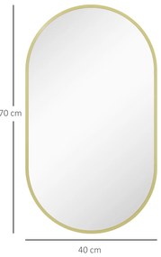 HOMCOM Marele miroir oval de perete cu cadru din aluminiu în stil minimalist, montaj vertical sau orizontal cu 3 cârlige, 40 x 70 cm, auriu | Aosom Romania