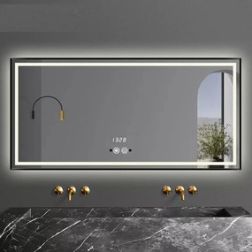 Oglinda Baie Led Cu Senzor De Miscare , 100x65cm, Rama Negru Mat, Led Touch , Elit's ESN J31