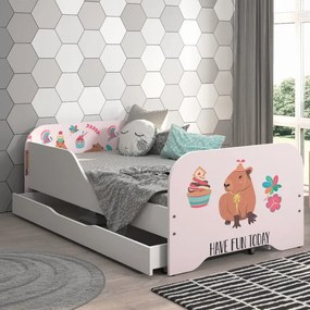 Pat complet pentru copii 140 x 70 cm cu saltea și somieră cu lamele - KAPIBARA COOKIES