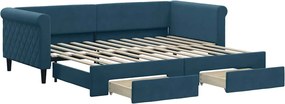 vidaXL Pat de zi cu extensie și sertare, albastru, 90x200 cm, catifea